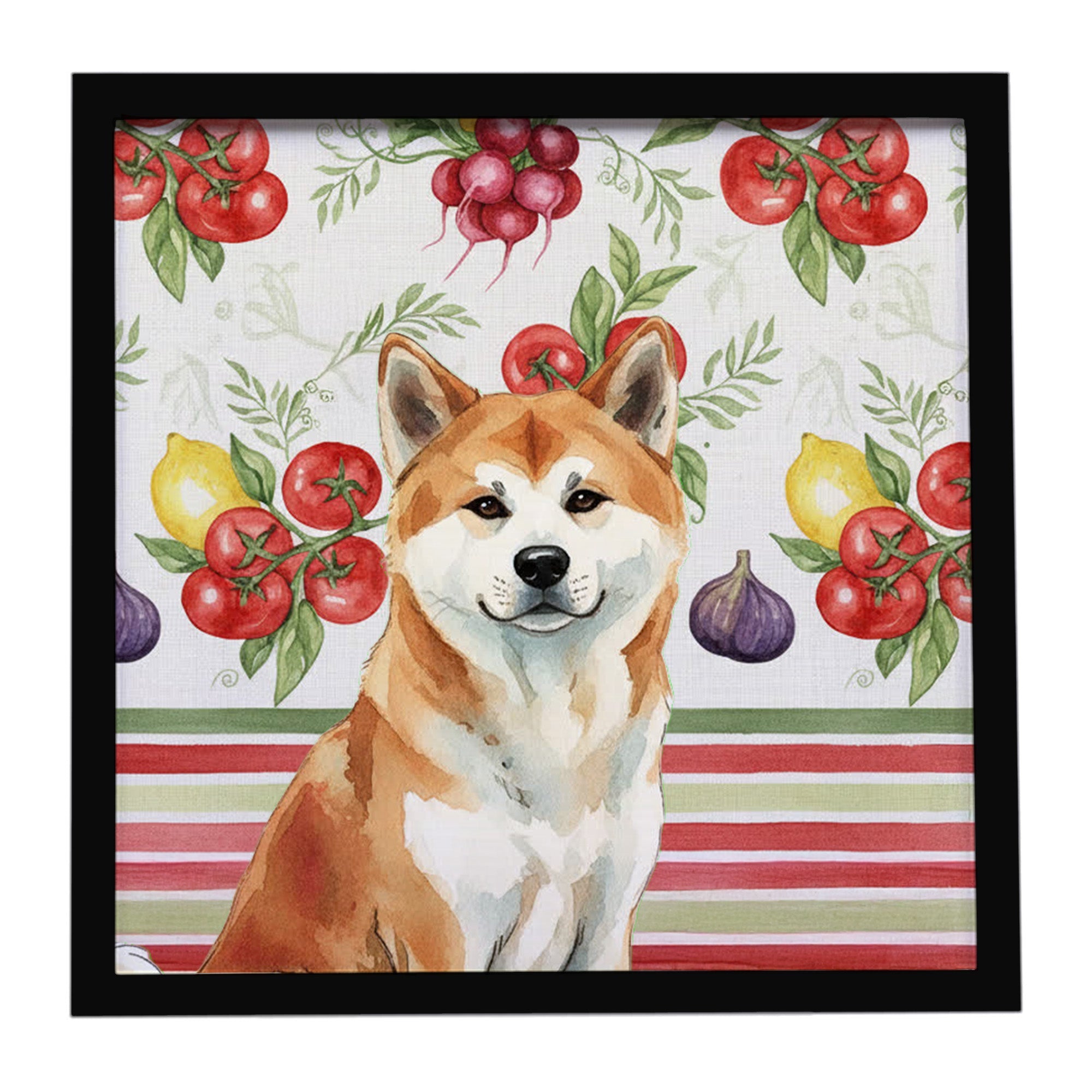 Red Akita Vegetables Framed Metal Print Bathroom, Kitchen, Office, Home Decor Wall Art Ready to Hang, Square, 8X8