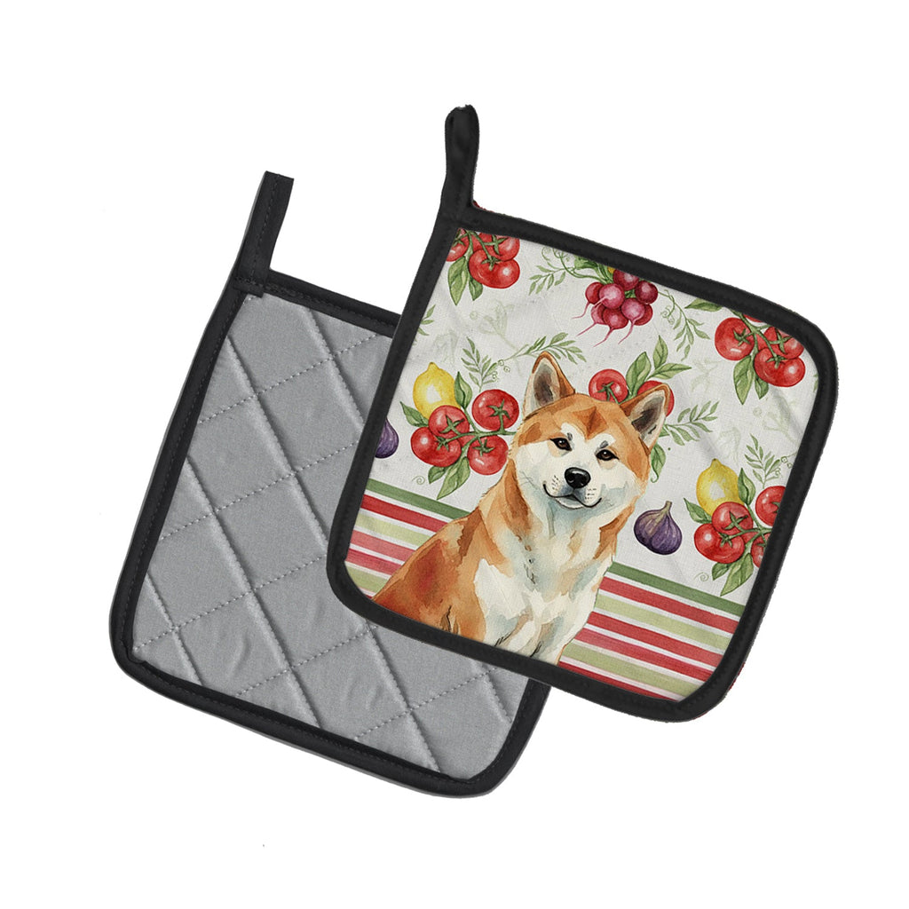 Red Akita Vegetables Pot Holder Set of 2 Heat Resistant Quilted Hot Pads 7.5 x 7.5 Inch, Insulated Kitchen Trivets for Cooking & Baking