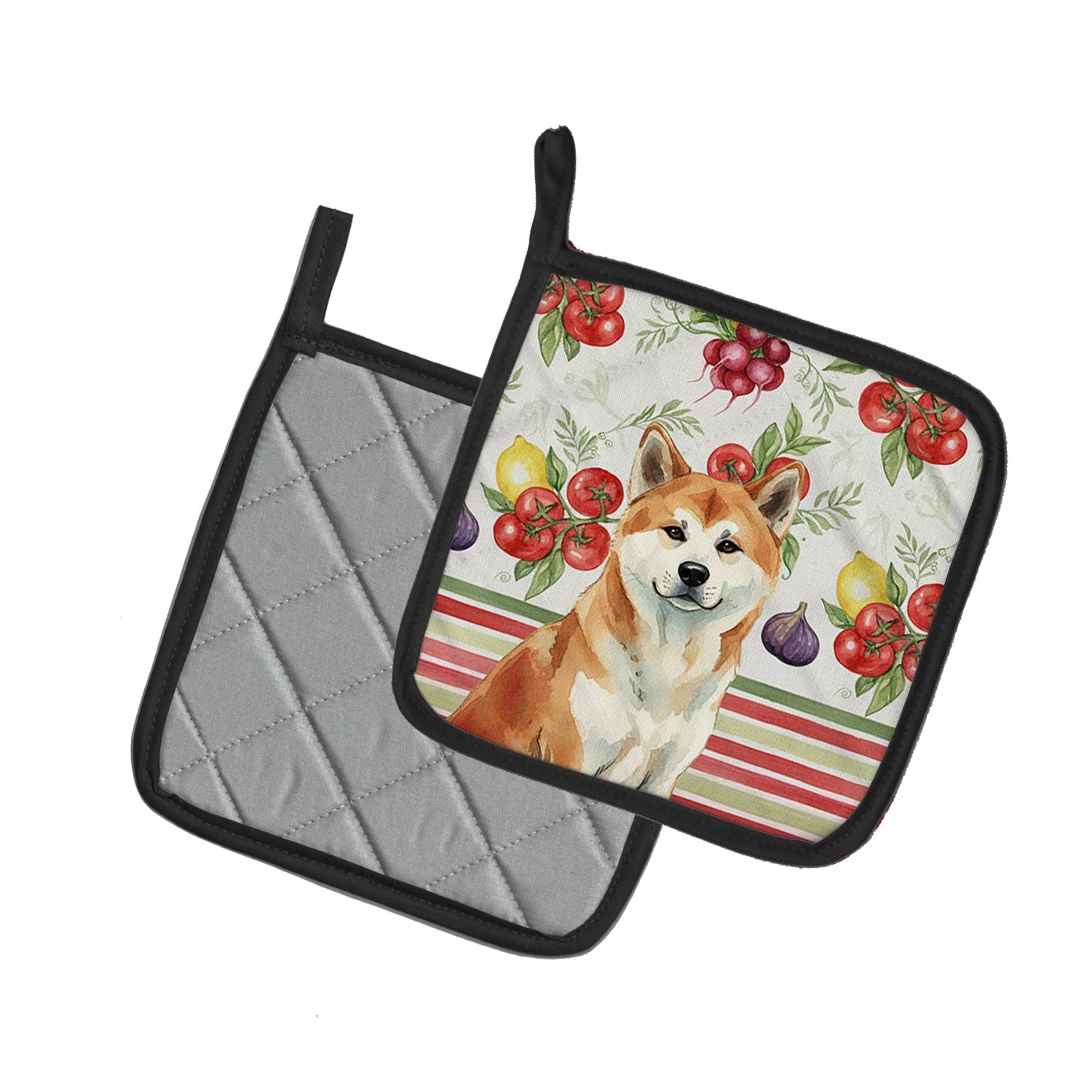 Red Akita Vegetables Pot Holder Set of 2 Heat Resistant Quilted Hot Pads 7.5 x 7.5 Inch, Insulated Kitchen Trivets for Cooking & Baking