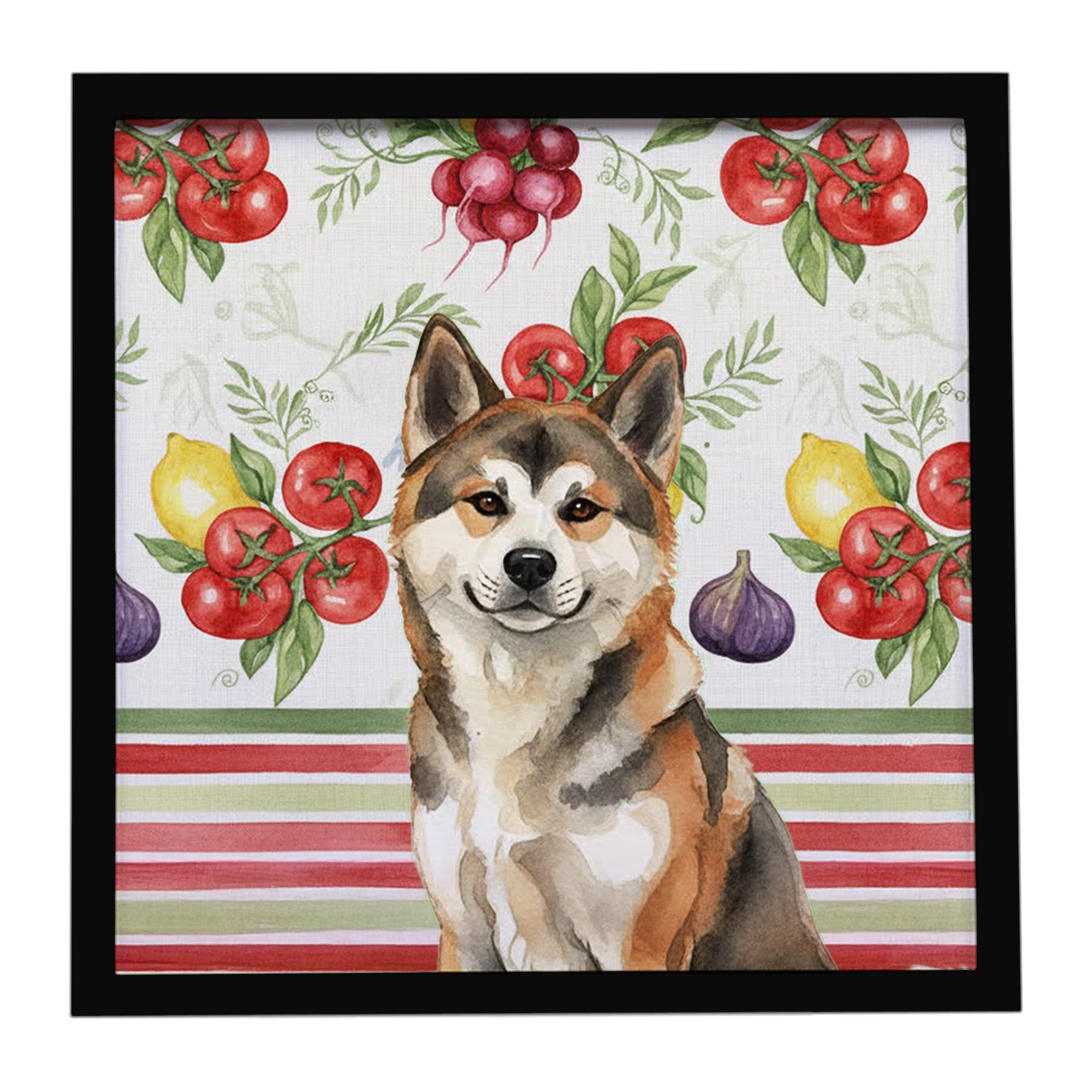 Sesame Akita Vegetables Framed Metal Print Bathroom, Kitchen, Office, Home Decor Wall Art Ready to Hang, Square, 8X8