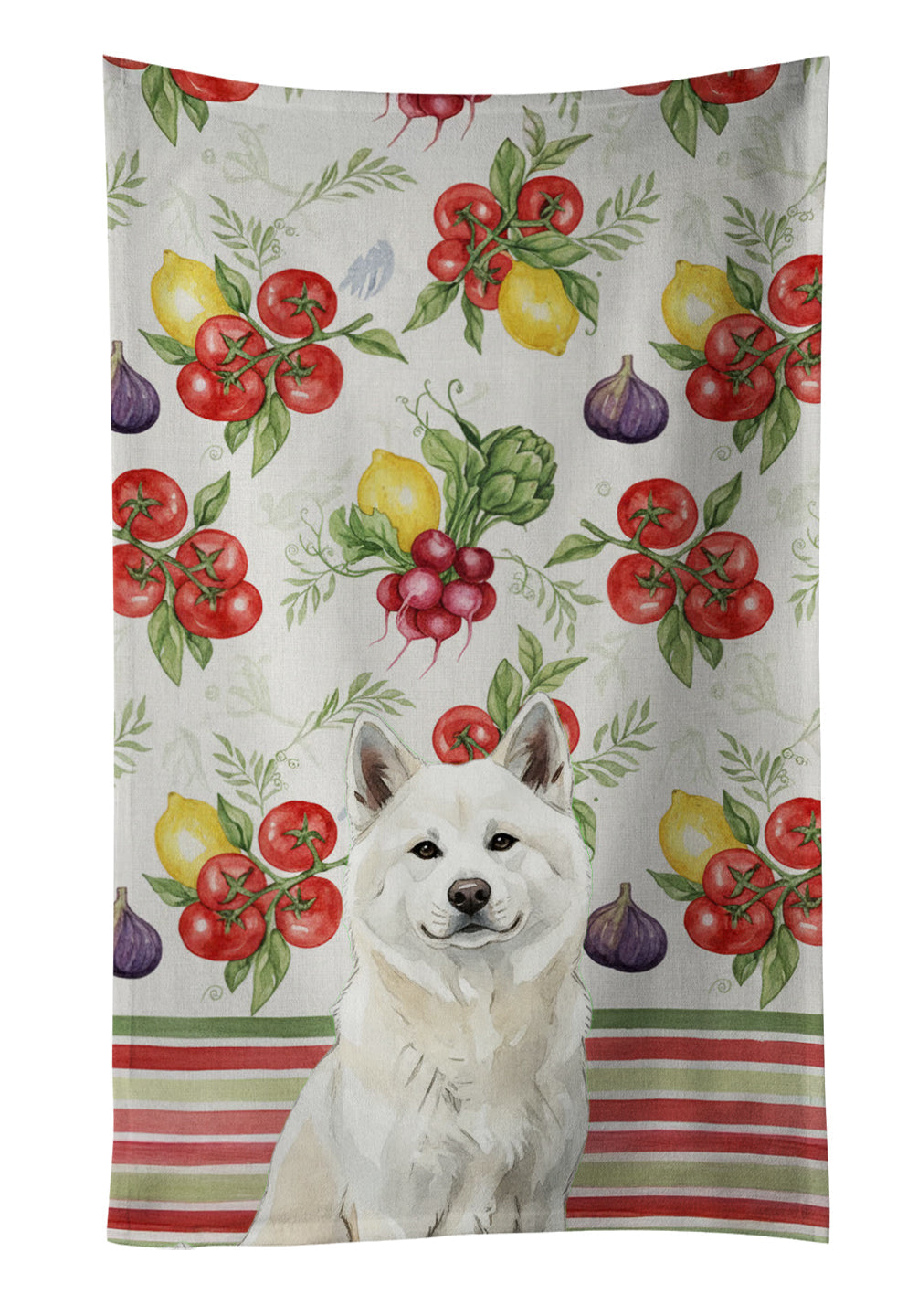 White Akita Vegetables Kitchen Towel Velour Plush Front and Cotton Loop Back Machine Washable