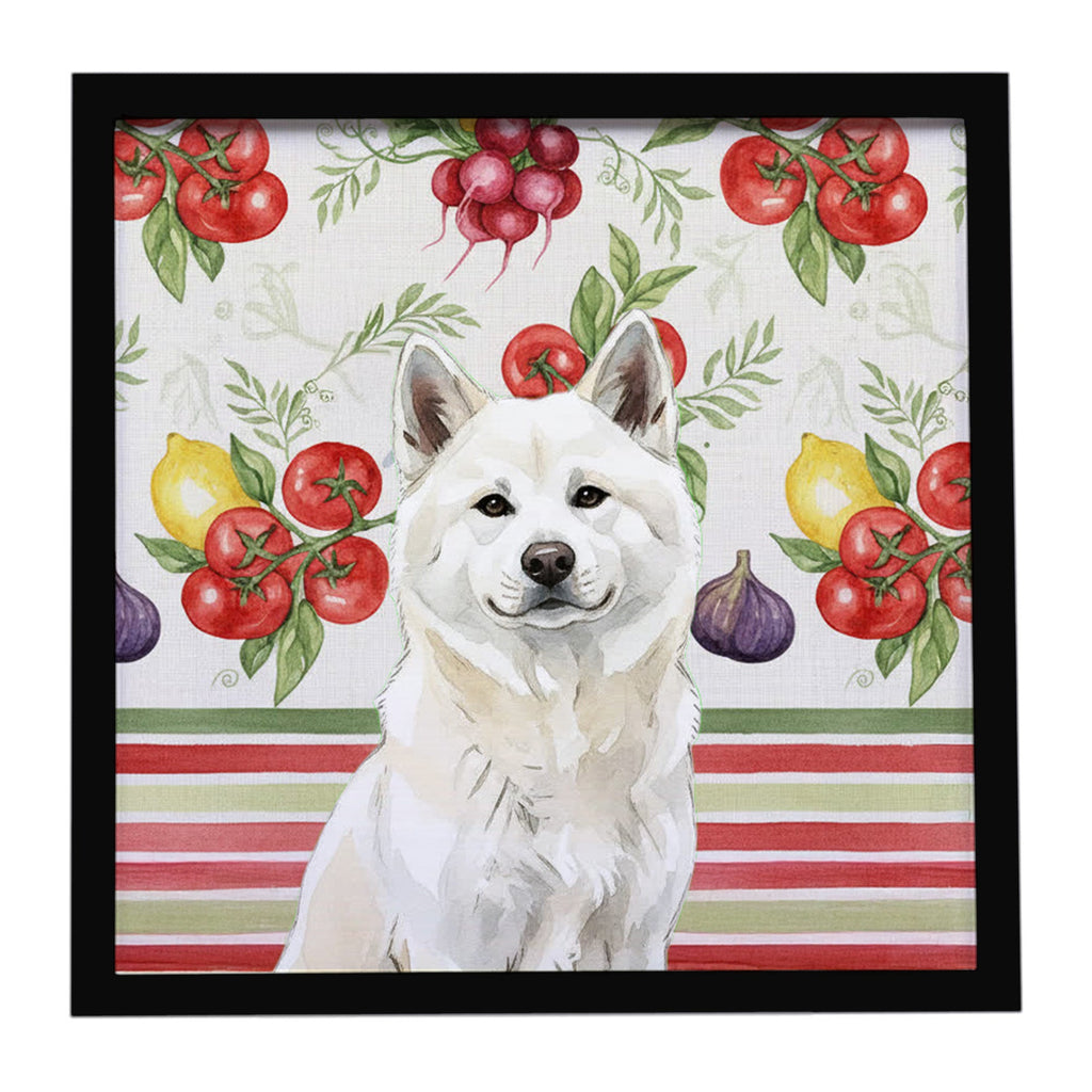 White Akita Vegetables Framed Metal Print Bathroom, Kitchen, Office, Home Decor Wall Art Ready to Hang, Square, 8X8