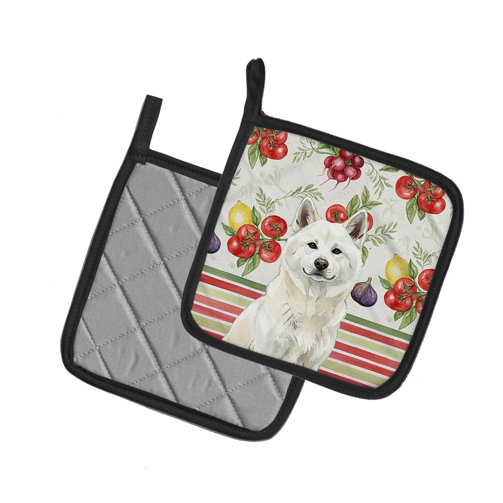White Akita Vegetables Pot Holder Set of 2 Heat Resistant Quilted Hot Pads 7.5 x 7.5 Inch, Insulated Kitchen Trivets for Cooking & Baking