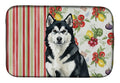Black and White Alaskan Malamute Vegetables Dish Drying Mat Absorbent Dish Drying Mat Pad for Kitchen Counter Dish Drainer Mat for Countertop, 14 x 21", Multicolor