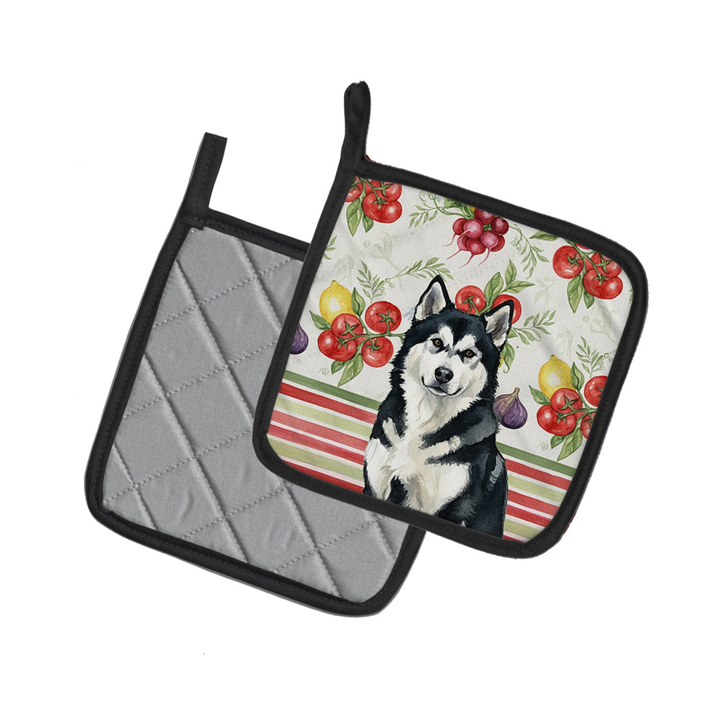 Black and White Alaskan Malamute Vegetables Pot Holder Set of 2 Heat Resistant Quilted Hot Pads 7.5 x 7.5 Inch, Insulated Kitchen Trivets for Cooking & Baking