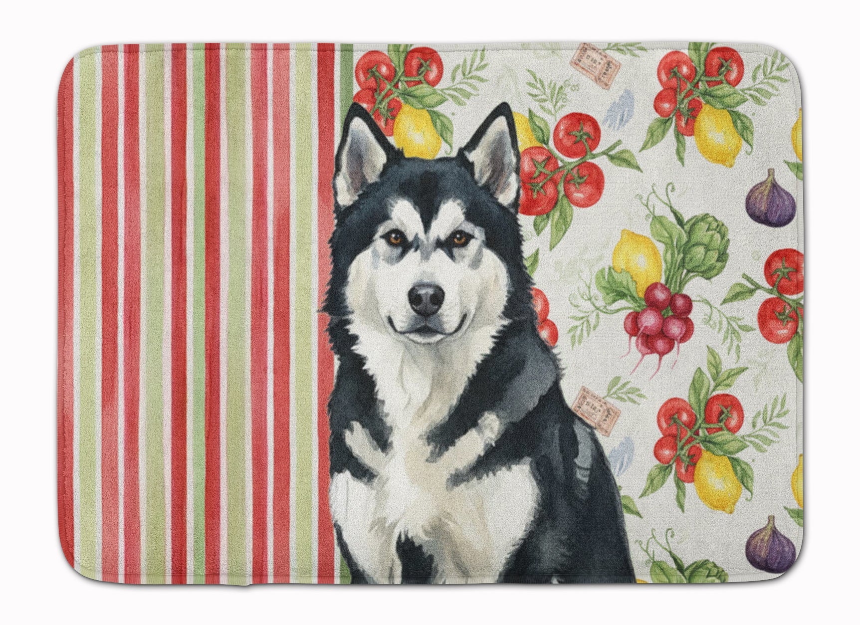 Black and White Alaskan Malamute Vegetables Memory Foam Kitchen Mat Machine Washable Anti-Fatigue Cushion Comfort Bath or Kitchen Rug