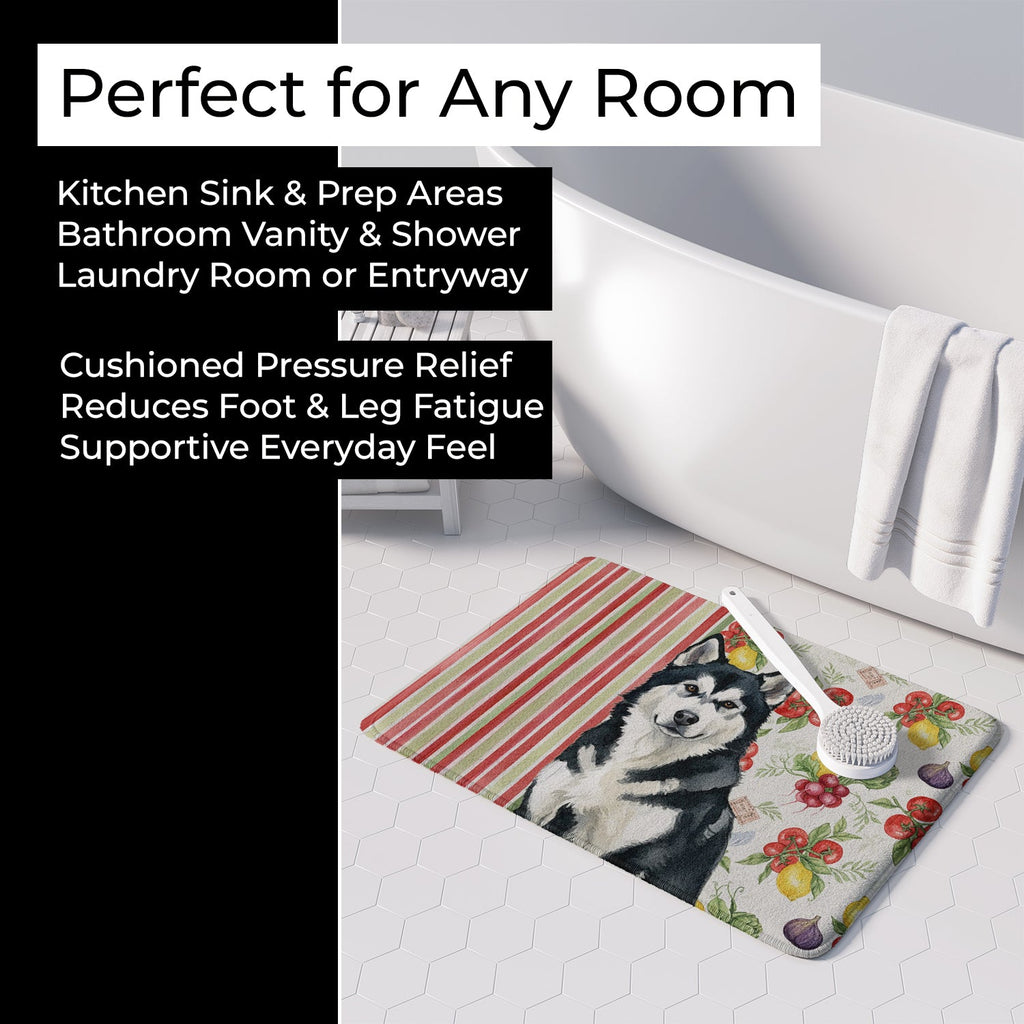 Black and White Alaskan Malamute Vegetables Memory Foam Kitchen Mat Machine Washable Anti-Fatigue Cushion Comfort Bath or Kitchen Rug