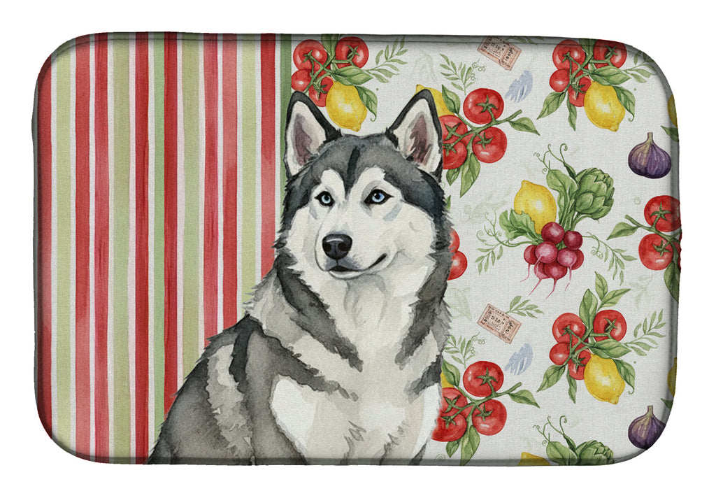 Gray and White Alaskan Malamute Vegetables Dish Drying Mat Absorbent Dish Drying Mat Pad for Kitchen Counter Dish Drainer Mat for Countertop, 14 x 21", Multicolor