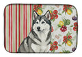 Gray and White Alaskan Malamute Vegetables Dish Drying Mat Absorbent Dish Drying Mat Pad for Kitchen Counter Dish Drainer Mat for Countertop, 14 x 21", Multicolor