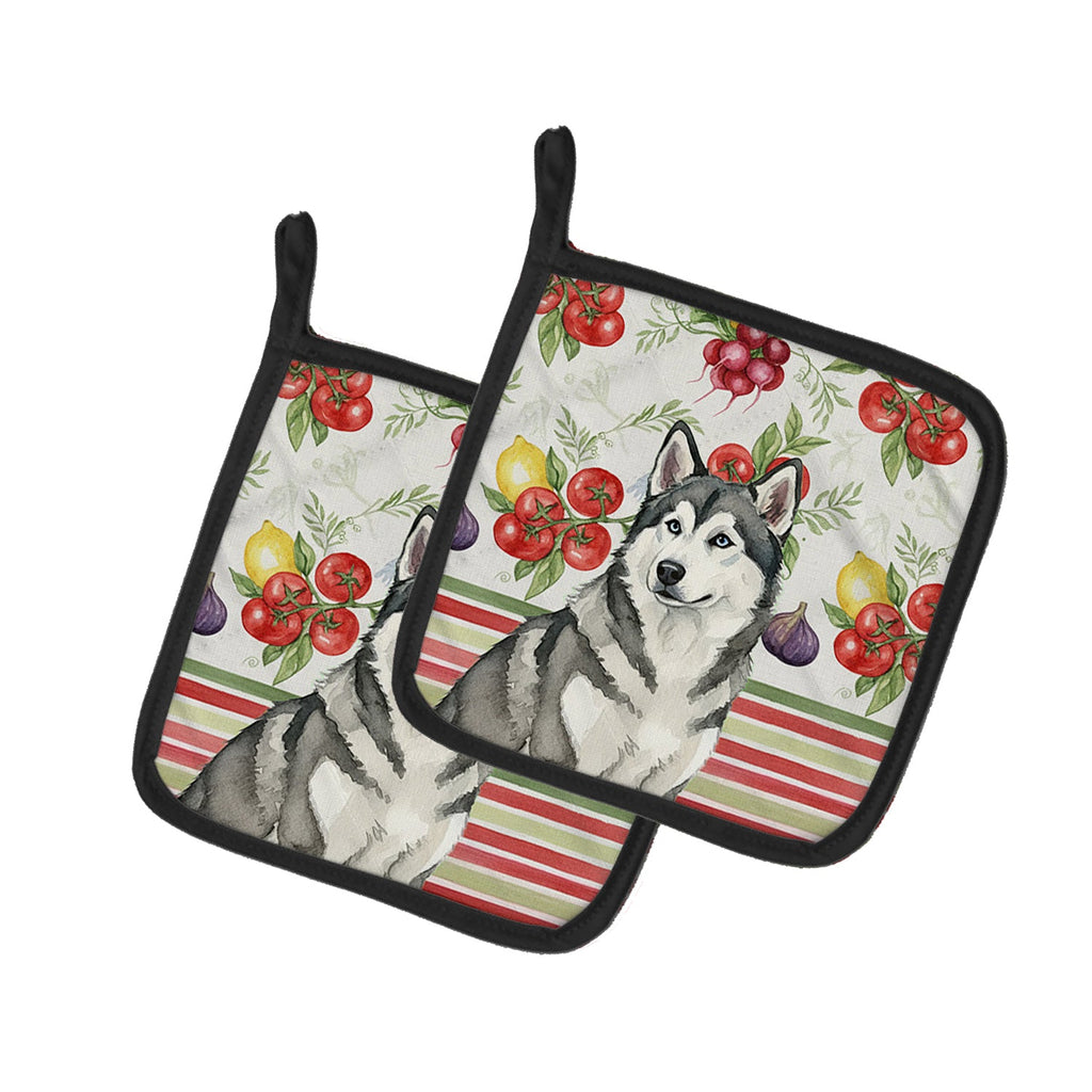 Gray and White Alaskan Malamute Vegetables Pot Holder Set of 2 Heat Resistant Quilted Hot Pads 7.5 x 7.5 Inch, Insulated Kitchen Trivets for Cooking & Baking