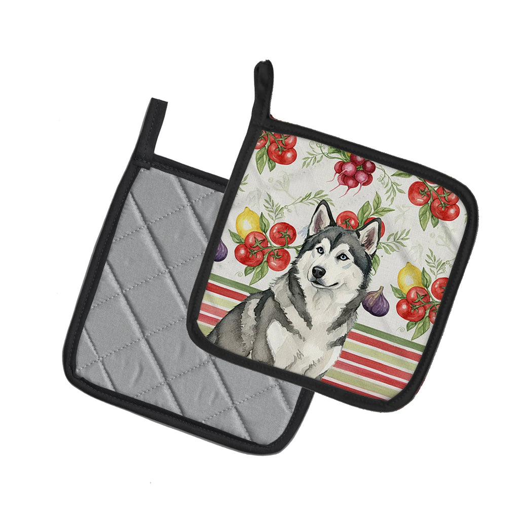 Gray and White Alaskan Malamute Vegetables Pot Holder Set of 2 Heat Resistant Quilted Hot Pads 7.5 x 7.5 Inch, Insulated Kitchen Trivets for Cooking & Baking