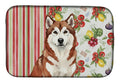 Red and White Alaskan Malamute Vegetables Dish Drying Mat Absorbent Dish Drying Mat Pad for Kitchen Counter Dish Drainer Mat for Countertop, 14 x 21", Multicolor