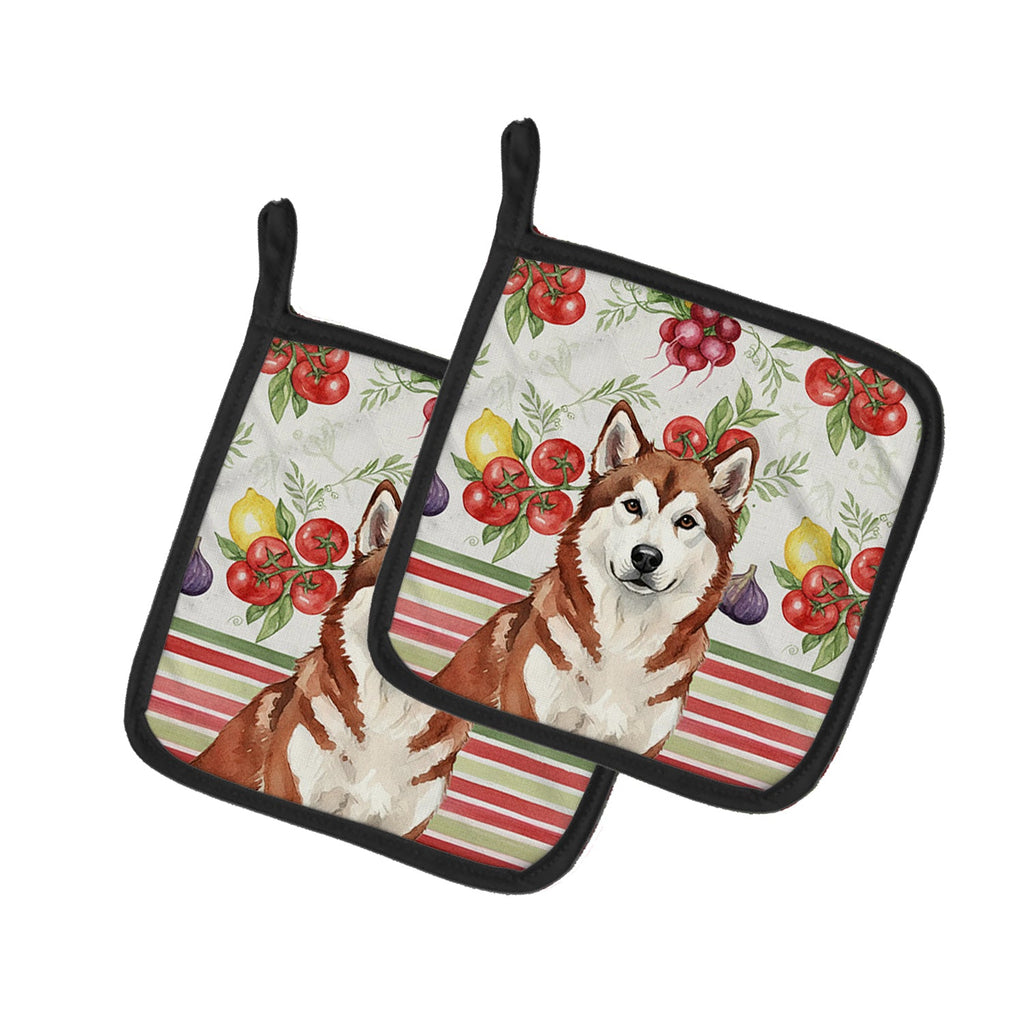 Red and White Alaskan Malamute Vegetables Pot Holder Set of 2 Heat Resistant Quilted Hot Pads 7.5 x 7.5 Inch, Insulated Kitchen Trivets for Cooking & Baking