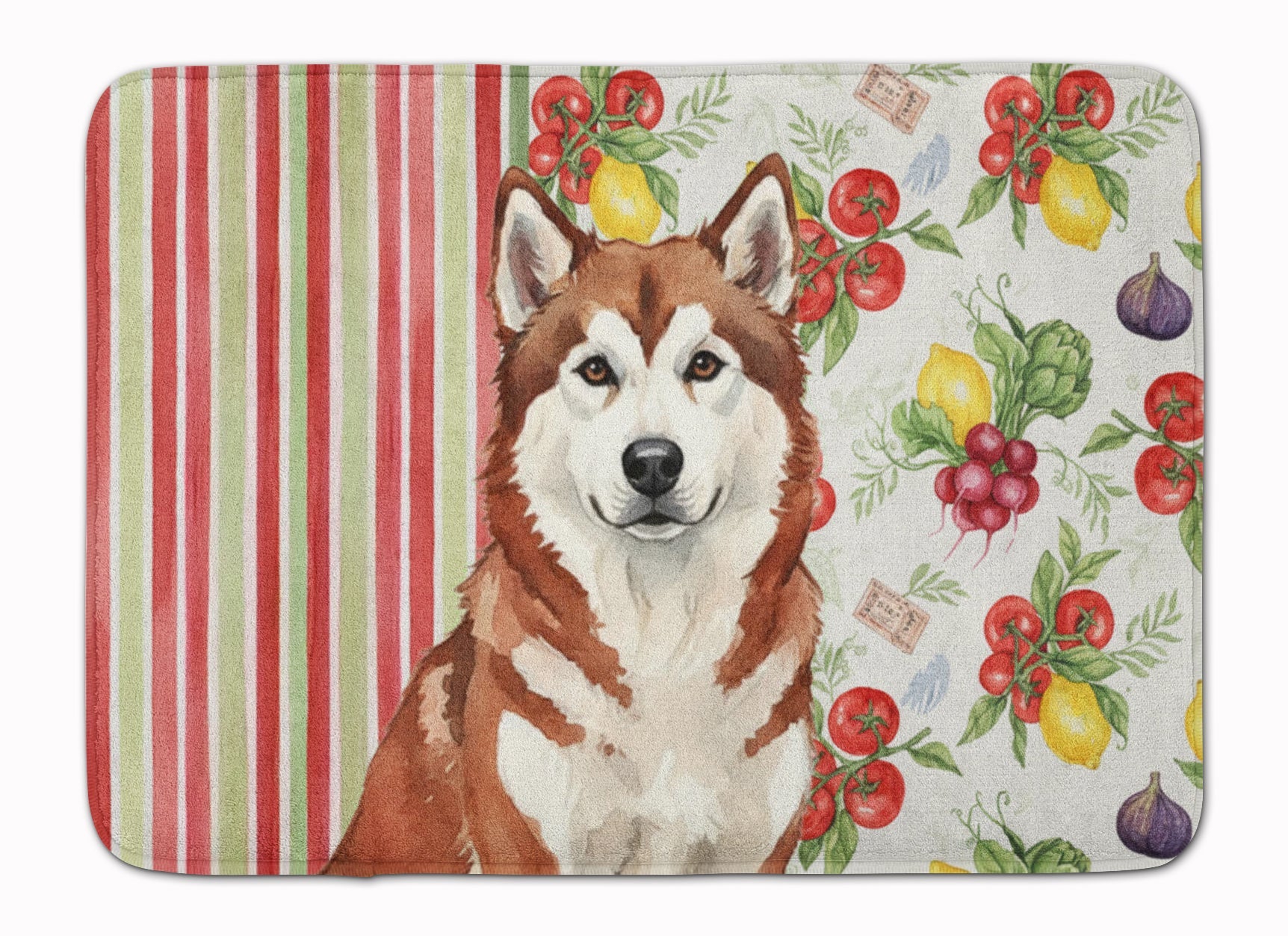 Red and White Alaskan Malamute Vegetables Memory Foam Kitchen Mat Machine Washable Anti-Fatigue Cushion Comfort Bath or Kitchen Rug