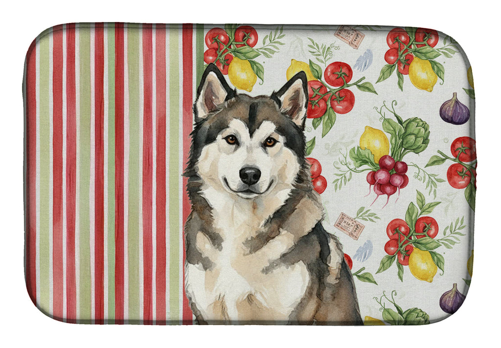 Sable and White Alaskan Malamute Vegetables Dish Drying Mat Absorbent Dish Drying Mat Pad for Kitchen Counter Dish Drainer Mat for Countertop, 14 x 21", Multicolor