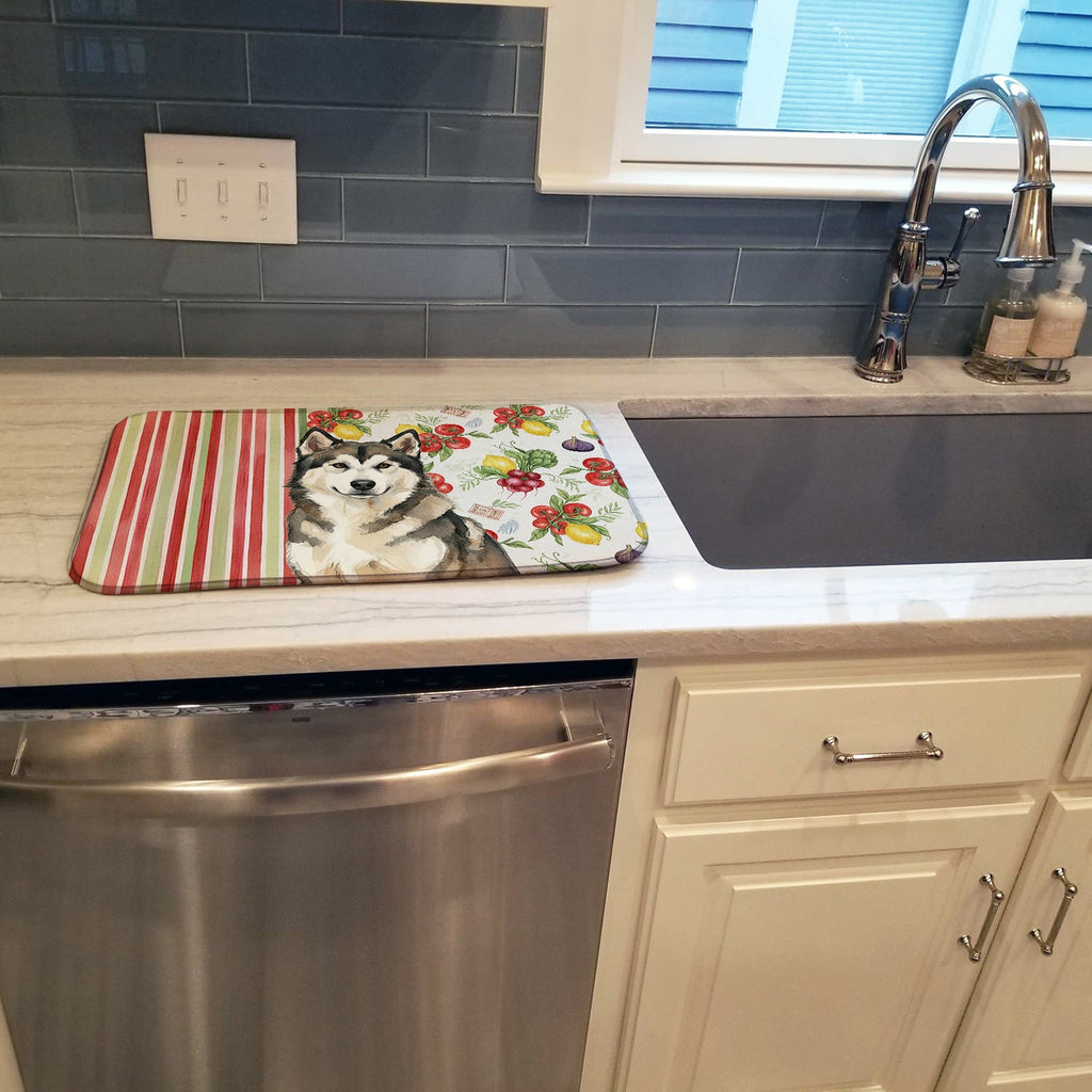 Sable and White Alaskan Malamute Vegetables Dish Drying Mat Absorbent Dish Drying Mat Pad for Kitchen Counter Dish Drainer Mat for Countertop, 14 x 21", Multicolor