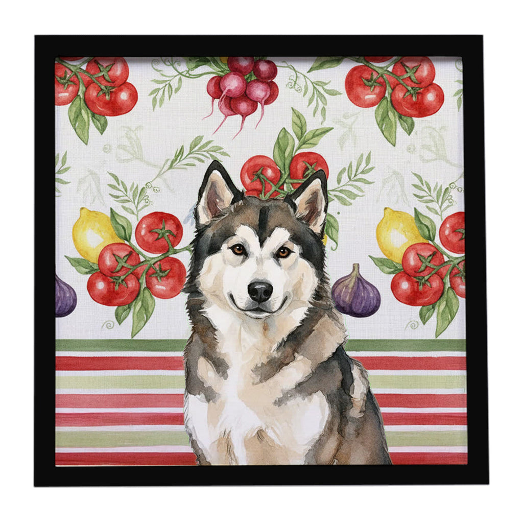 Sable and White Alaskan Malamute Vegetables Framed Metal Print Bathroom, Kitchen, Office, Home Decor Wall Art Ready to Hang, Square, 8X8