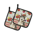 Sable and White Alaskan Malamute Vegetables Pot Holder Set of 2 Heat Resistant Quilted Hot Pads 7.5 x 7.5 Inch, Insulated Kitchen Trivets for Cooking & Baking