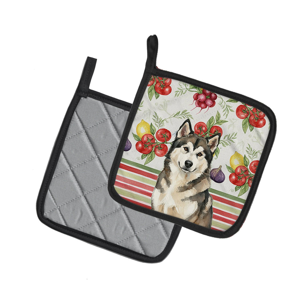 Sable and White Alaskan Malamute Vegetables Pot Holder Set of 2 Heat Resistant Quilted Hot Pads 7.5 x 7.5 Inch, Insulated Kitchen Trivets for Cooking & Baking