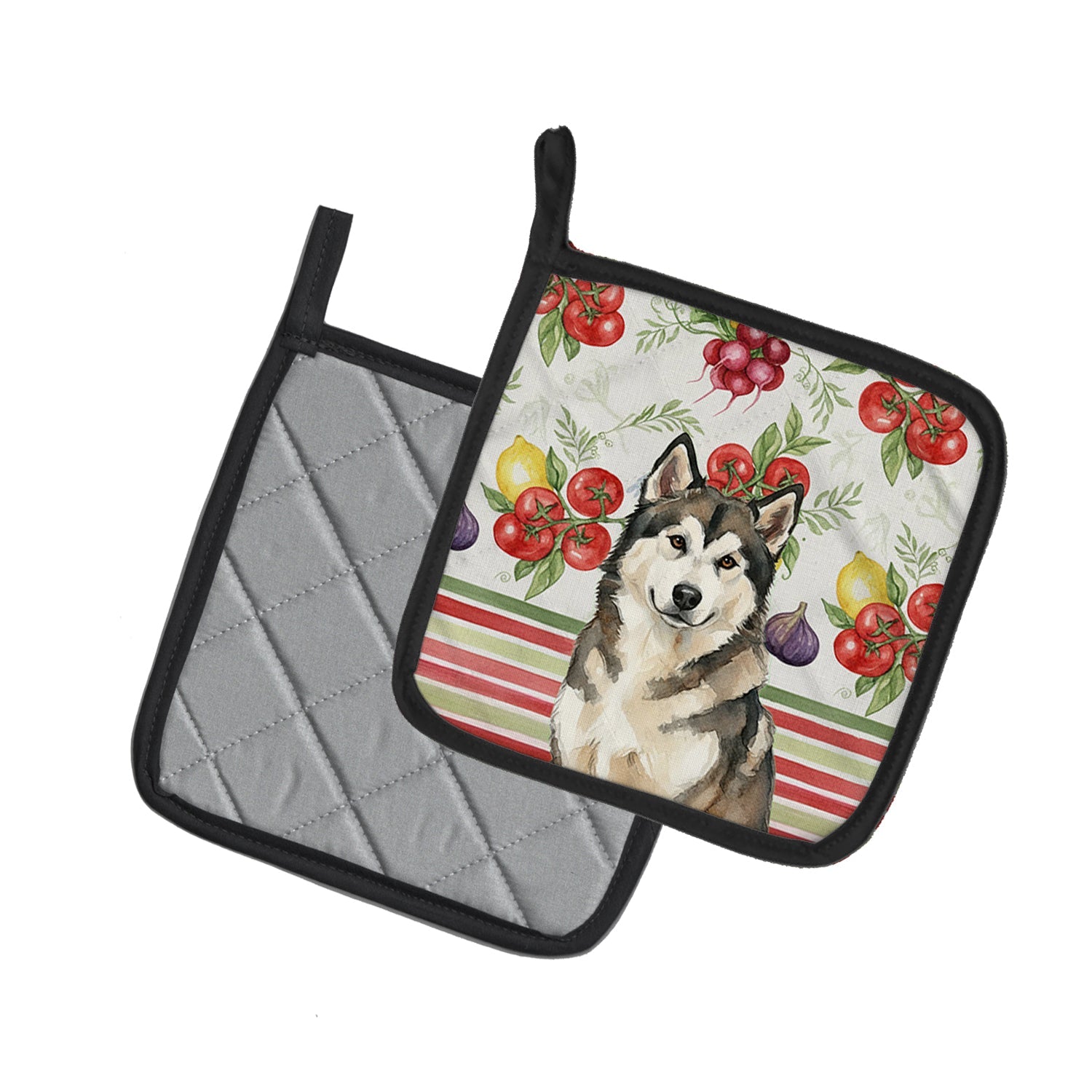 Sable and White Alaskan Malamute Vegetables Pot Holder Set of 2 Heat Resistant Quilted Hot Pads 7.5 x 7.5 Inch, Insulated Kitchen Trivets for Cooking & Baking