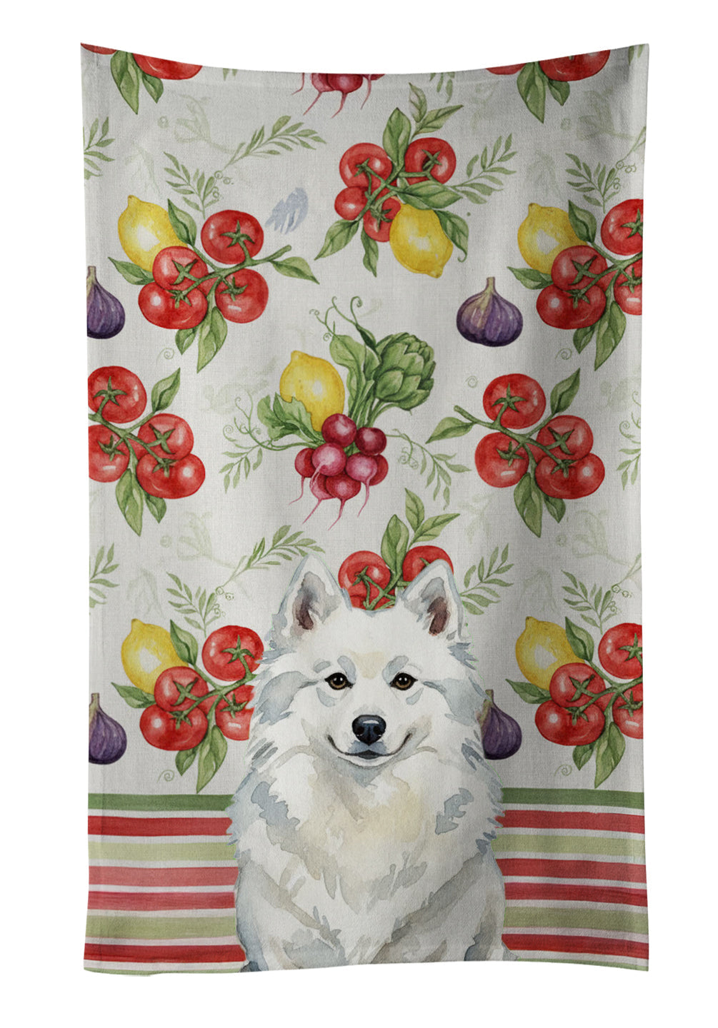 American Eskimo Vegetables Kitchen Towel Velour Plush Front and Cotton Loop Back Machine Washable