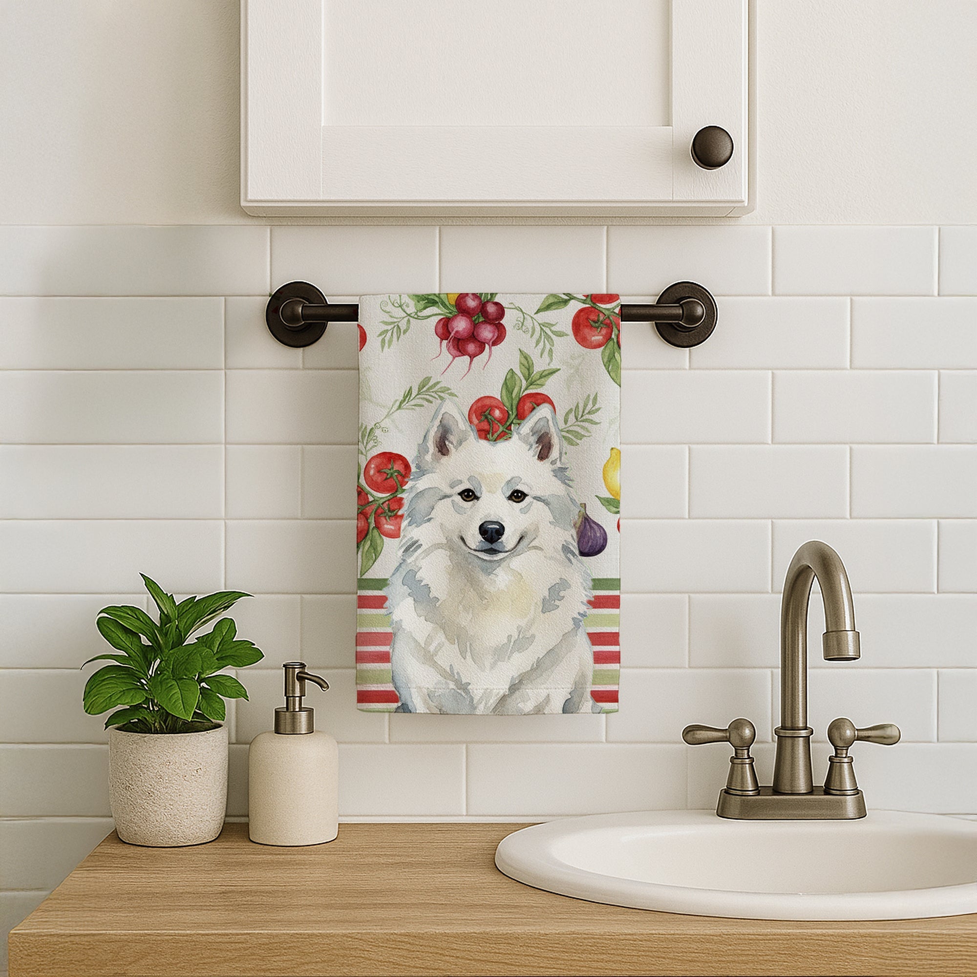 American Eskimo Vegetables Kitchen Towel Velour Plush Front and Cotton Loop Back Machine Washable