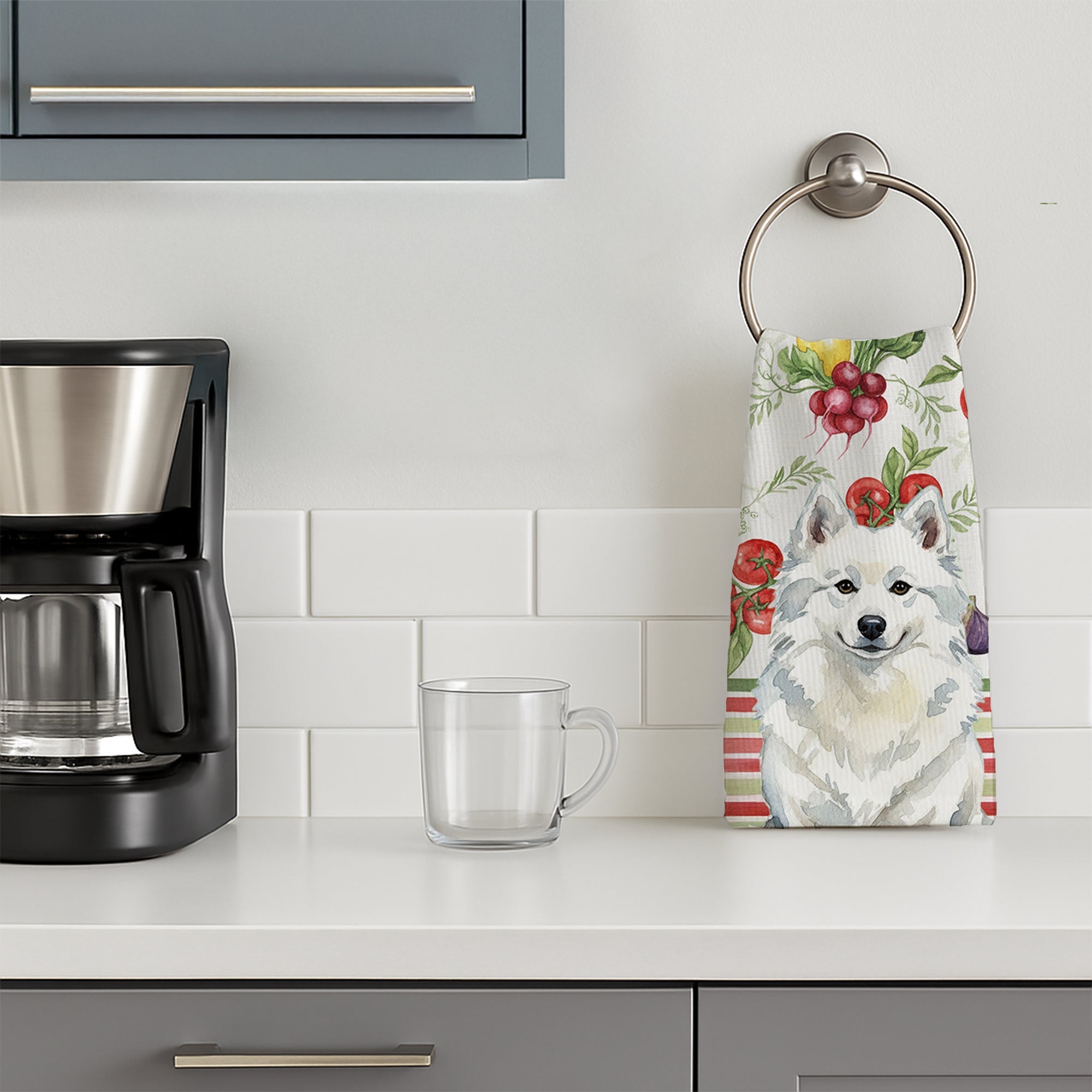 American Eskimo Vegetables Kitchen Towel Velour Plush Front and Cotton Loop Back Machine Washable