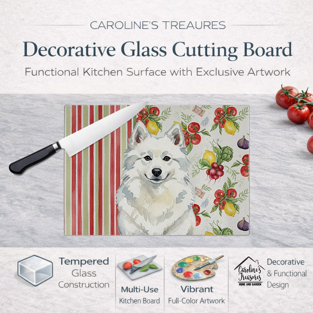 American Eskimo Vegetables Cutting Board Tempered Glass Kitchen Cutting Surface, Heat Resistant Chopping, Non-Slip Feet, Food Prep & Serving