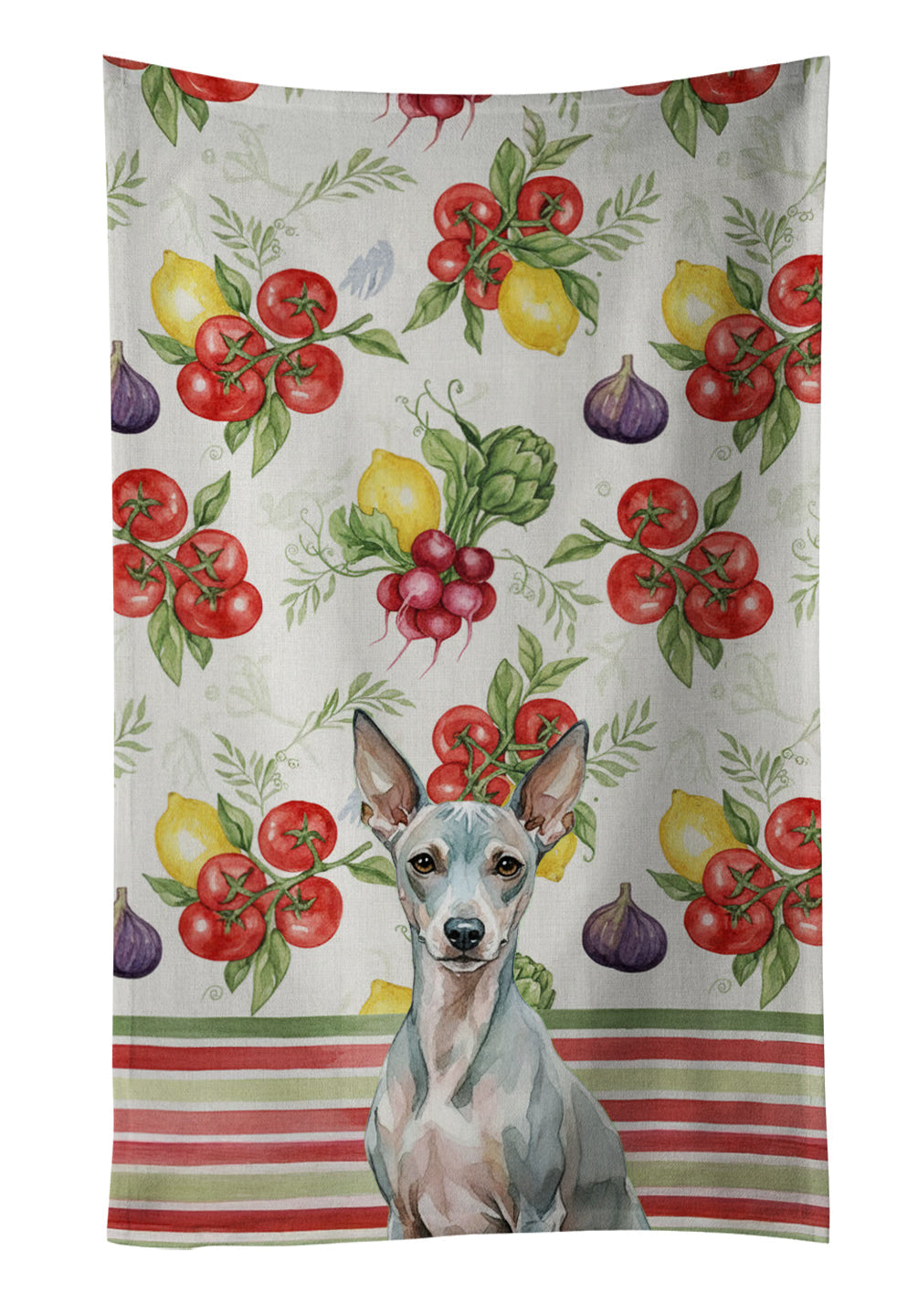 American Hairless Terrier Vegetables Kitchen Towel Velour Plush Front and Cotton Loop Back Machine Washable
