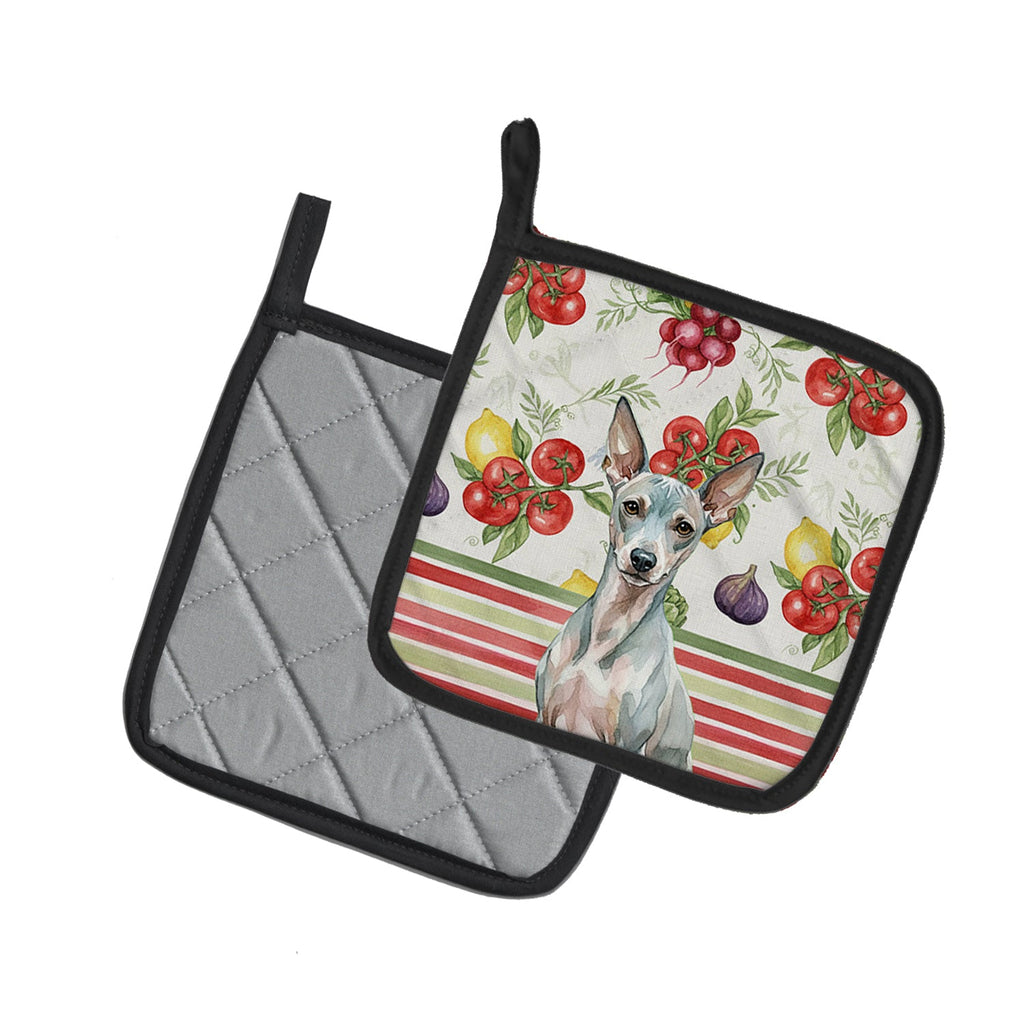 American Hairless Terrier Vegetables Pot Holder Set of 2 Heat Resistant Quilted Hot Pads 7.5 x 7.5 Inch, Insulated Kitchen Trivets for Cooking & Baking