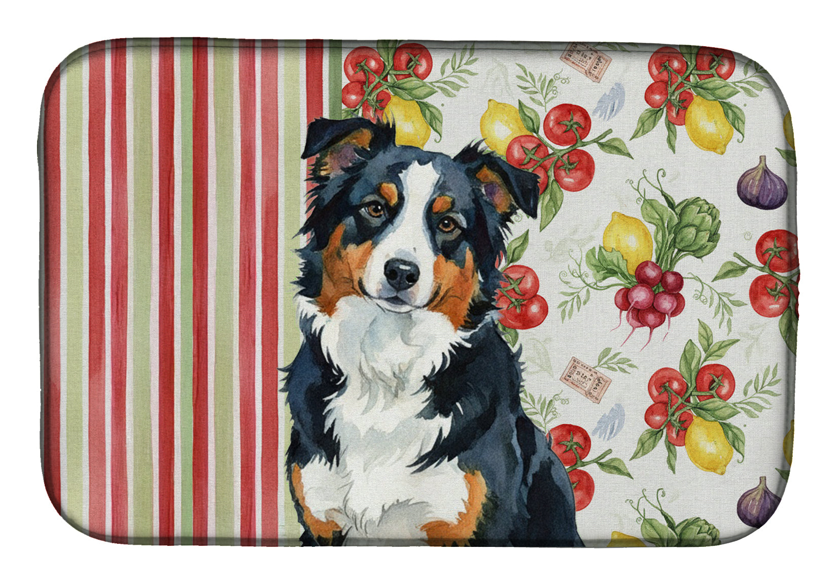 Black Tri American Shepherd Vegetables Dish Drying Mat Absorbent Dish Drying Mat Pad for Kitchen Counter Dish Drainer Mat for Countertop, 14 x 21", Multicolor