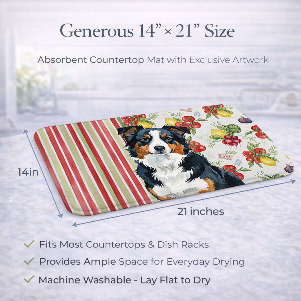 Black Tri American Shepherd Vegetables Dish Drying Mat Absorbent Dish Drying Mat Pad for Kitchen Counter Dish Drainer Mat for Countertop, 14 x 21", Multicolor