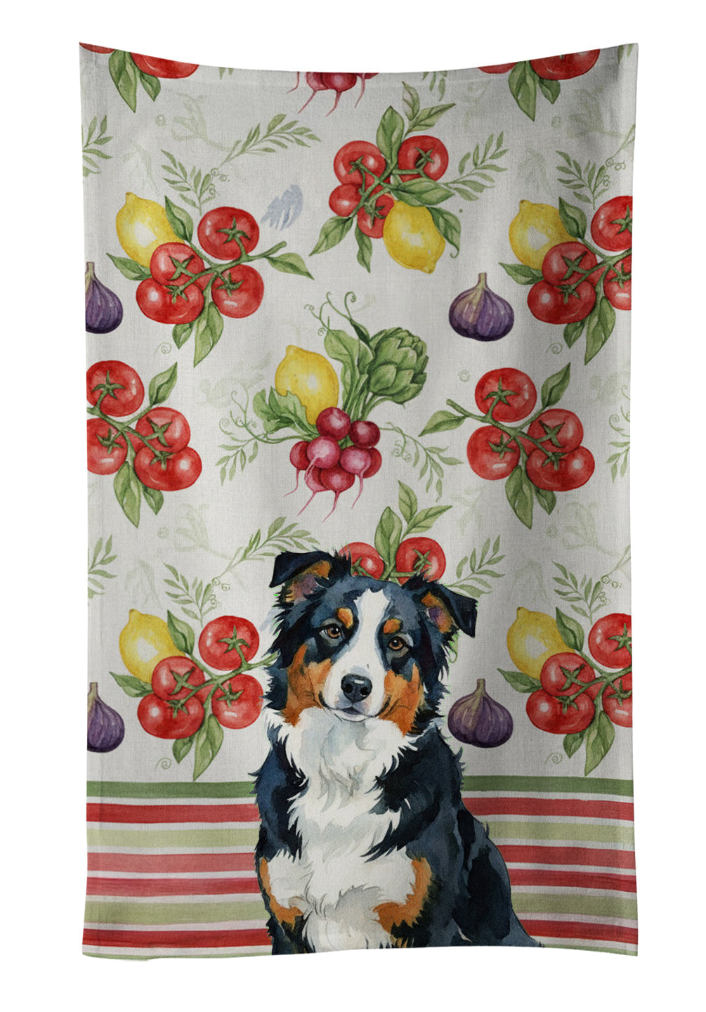 Black Tri American Shepherd Vegetables Kitchen Towel Velour Plush Front and Cotton Loop Back Machine Washable