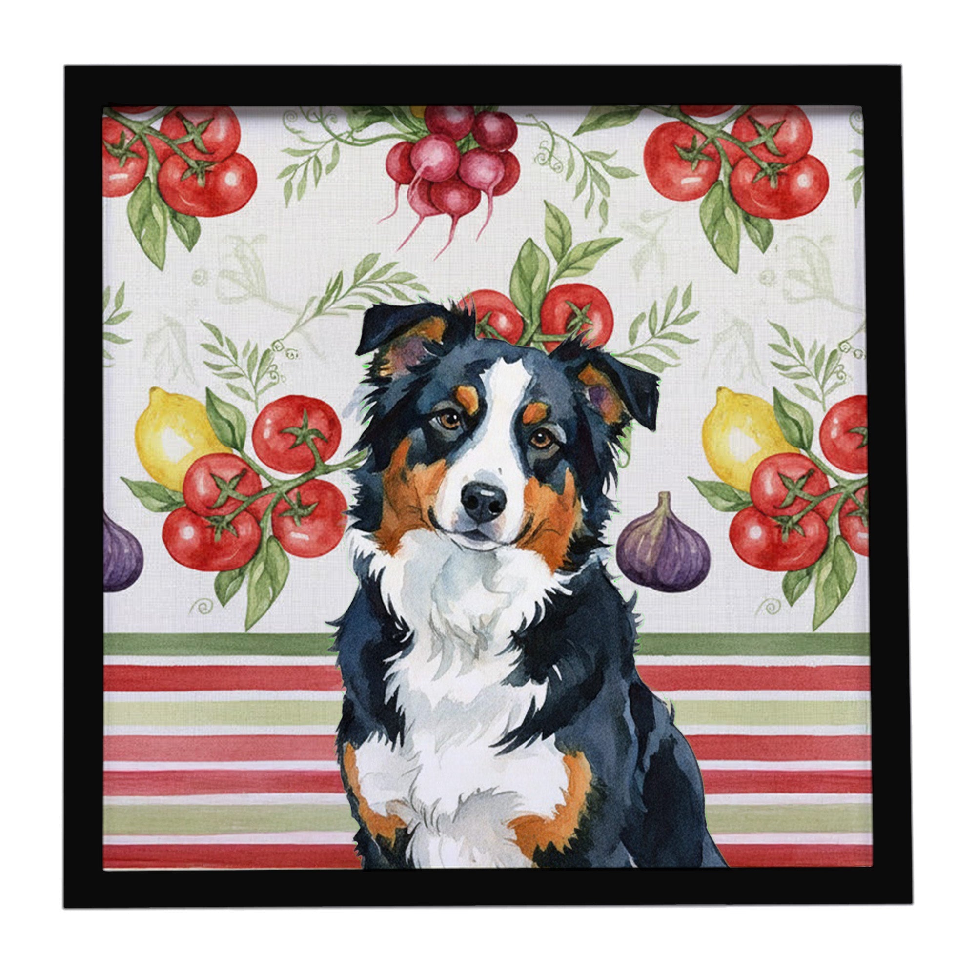 Black Tri American Shepherd Vegetables Framed Metal Print Bathroom, Kitchen, Office, Home Decor Wall Art Ready to Hang, Square, 8X8