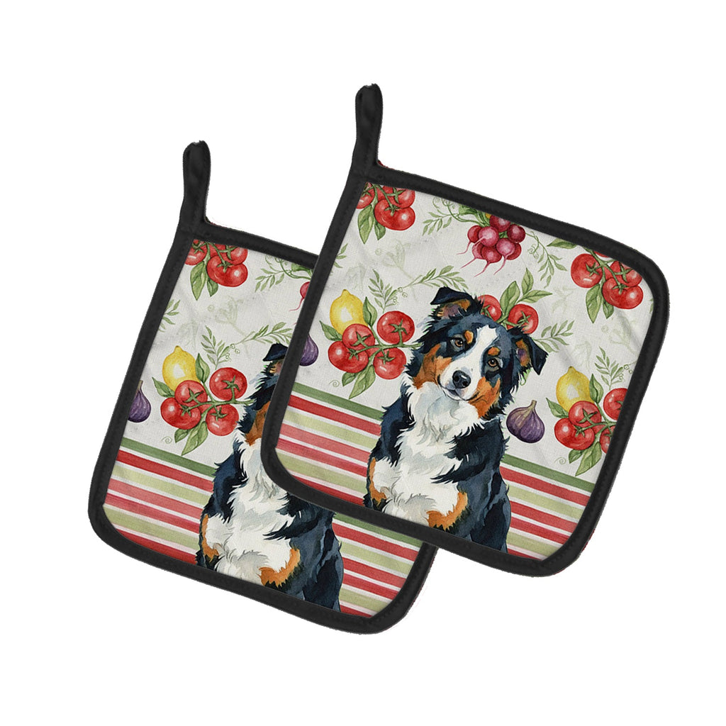 Black Tri American Shepherd Vegetables Pot Holder Set of 2 Heat Resistant Quilted Hot Pads 7.5 x 7.5 Inch, Insulated Kitchen Trivets for Cooking & Baking