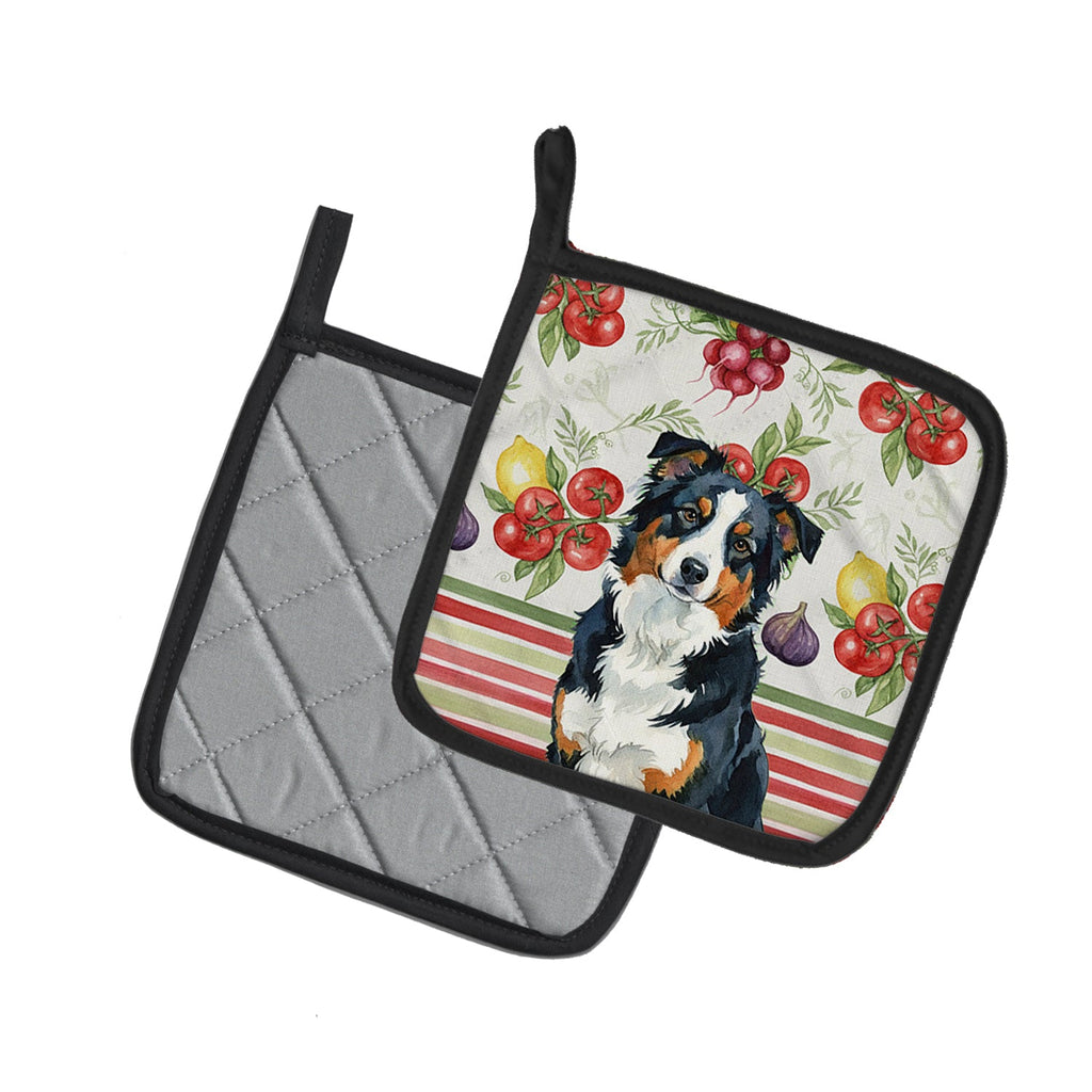Black Tri American Shepherd Vegetables Pot Holder Set of 2 Heat Resistant Quilted Hot Pads 7.5 x 7.5 Inch, Insulated Kitchen Trivets for Cooking & Baking