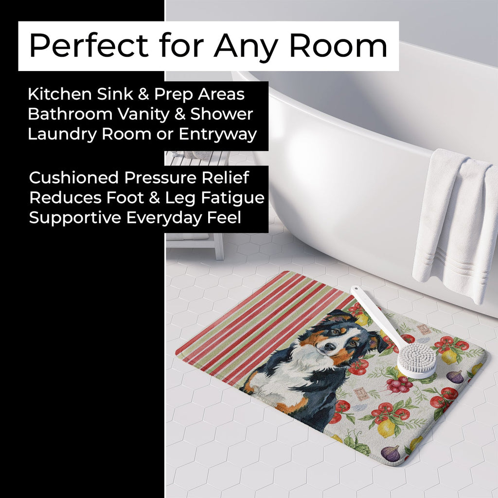 Black Tri American Shepherd Vegetables Memory Foam Kitchen Mat Machine Washable Anti-Fatigue Cushion Comfort Bath or Kitchen Rug