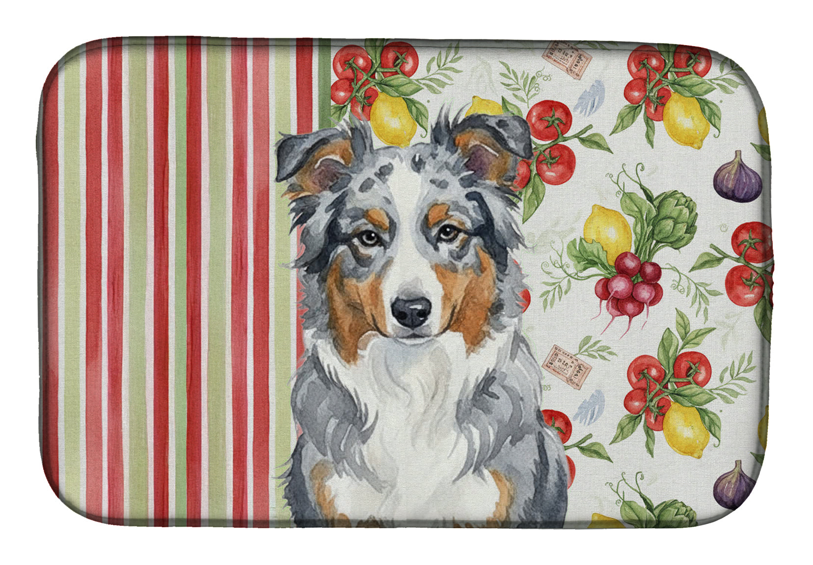 Blue Merle American Shepherd Vegetables Dish Drying Mat Absorbent Dish Drying Mat Pad for Kitchen Counter Dish Drainer Mat for Countertop, 14 x 21", Multicolor