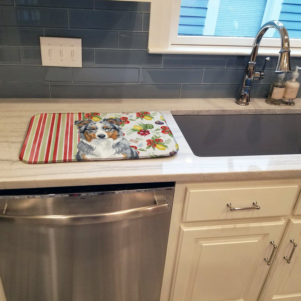 Blue Merle American Shepherd Vegetables Dish Drying Mat Absorbent Dish Drying Mat Pad for Kitchen Counter Dish Drainer Mat for Countertop, 14 x 21", Multicolor