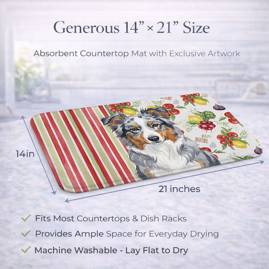 Blue Merle American Shepherd Vegetables Dish Drying Mat Absorbent Dish Drying Mat Pad for Kitchen Counter Dish Drainer Mat for Countertop, 14 x 21", Multicolor