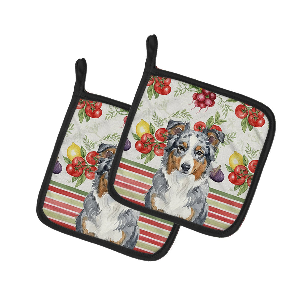 Blue Merle American Shepherd Vegetables Pot Holder Set of 2 Heat Resistant Quilted Hot Pads 7.5 x 7.5 Inch, Insulated Kitchen Trivets for Cooking & Baking