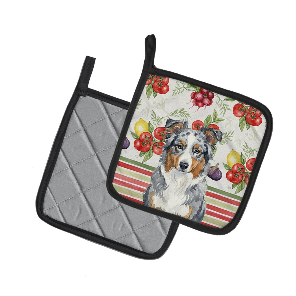 Blue Merle American Shepherd Vegetables Pot Holder Set of 2 Heat Resistant Quilted Hot Pads 7.5 x 7.5 Inch, Insulated Kitchen Trivets for Cooking & Baking
