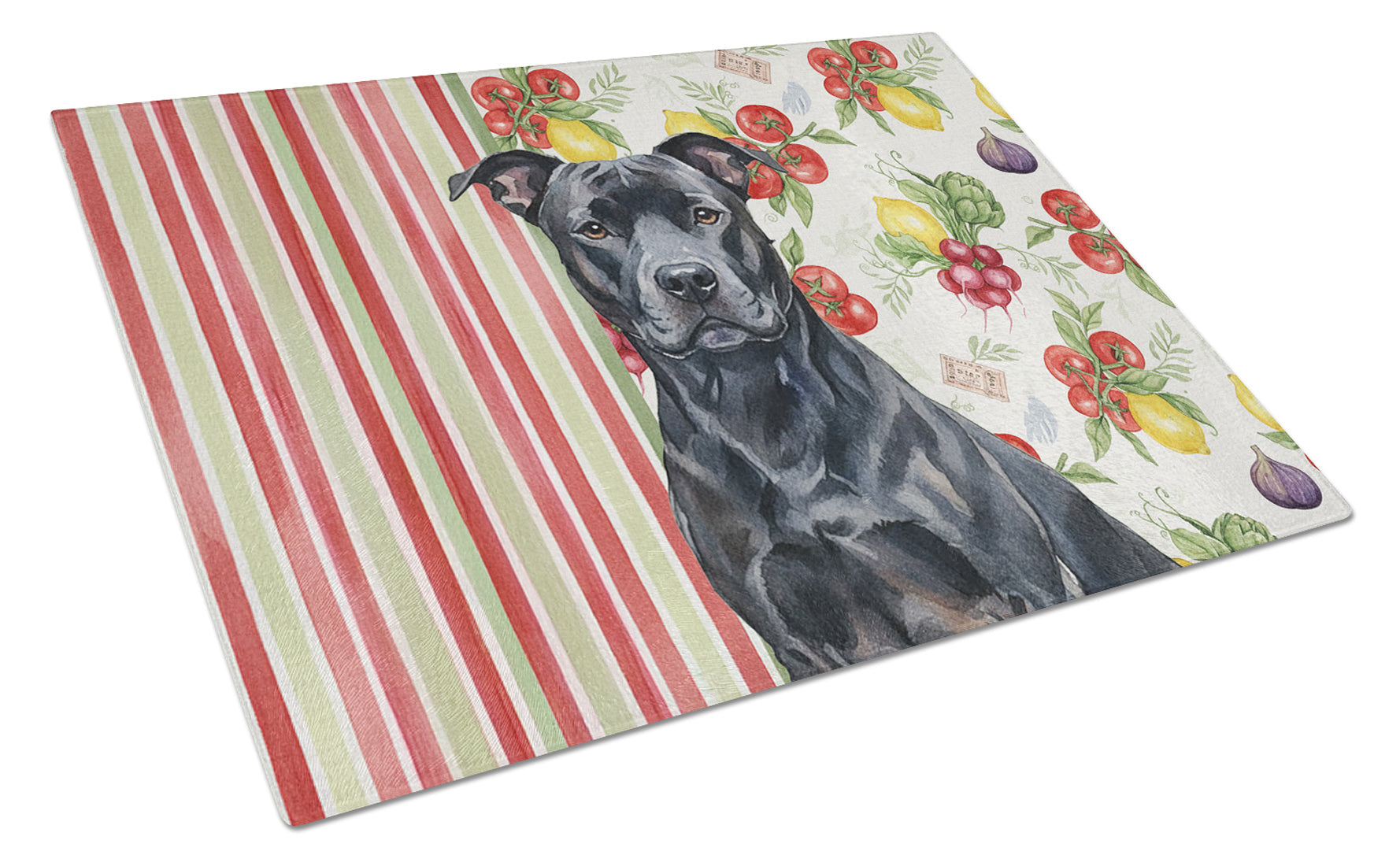 Black American Staffordshire Terrier Vegetables Cutting Board Tempered Glass Kitchen Cutting Surface, Heat Resistant Chopping, Non-Slip Feet, Food Prep & Serving