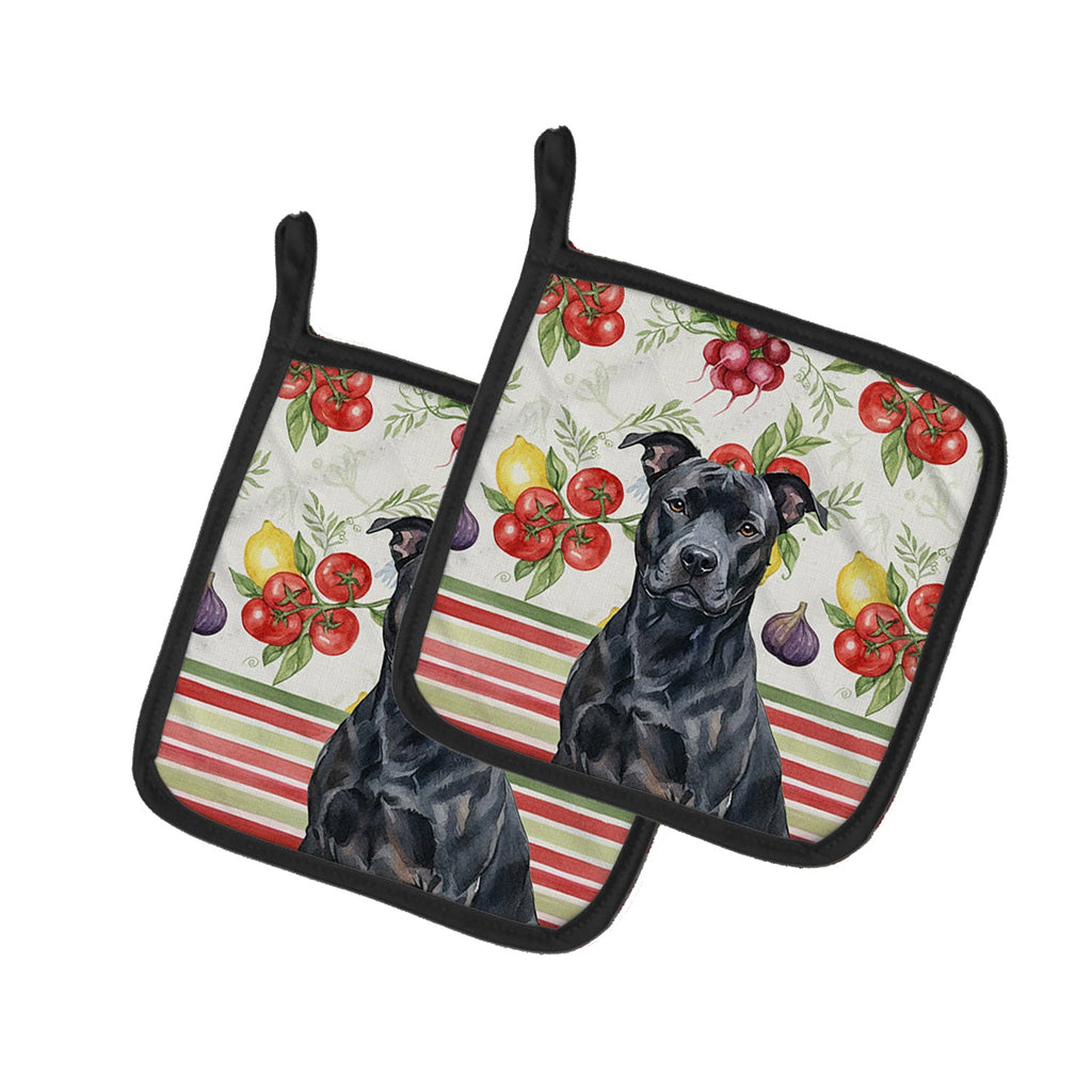 Black American Staffordshire Terrier Vegetables Pot Holder Set of 2 Heat Resistant Quilted Hot Pads 7.5 x 7.5 Inch, Insulated Kitchen Trivets for Cooking & Baking