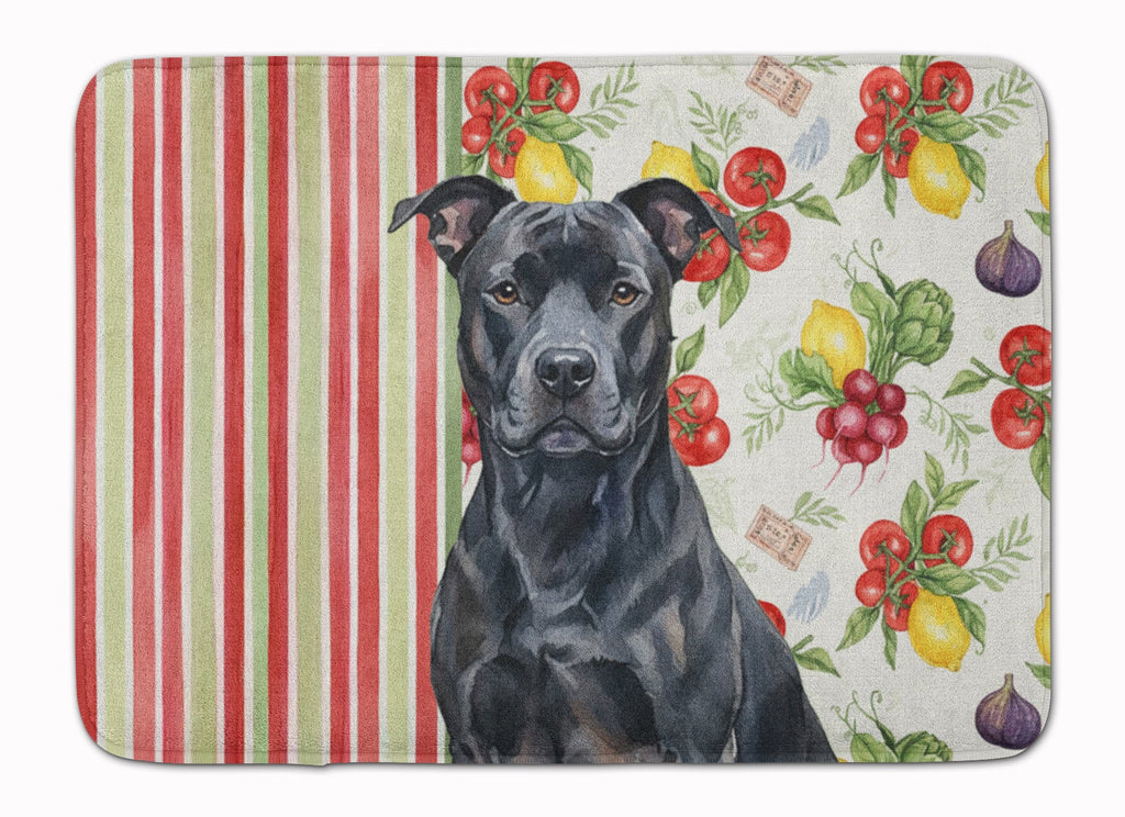 Black American Staffordshire Terrier Vegetables Memory Foam Kitchen Mat Machine Washable Anti-Fatigue Cushion Comfort Bath or Kitchen Rug