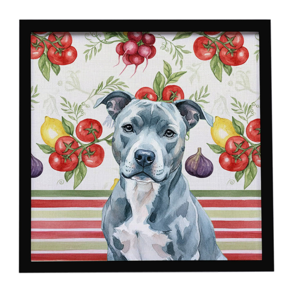 Blue American Staffordshire Terrier Vegetables Framed Metal Print Bathroom, Kitchen, Office, Home Decor Wall Art Ready to Hang, Square, 8X8