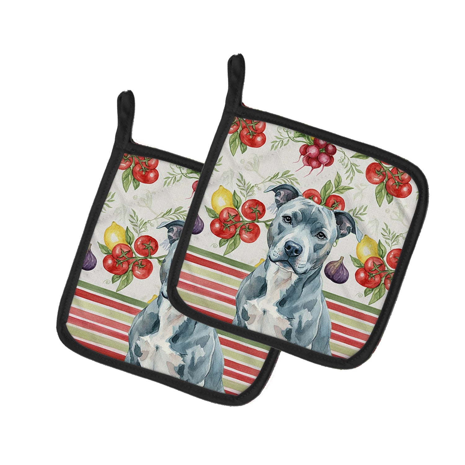 Blue American Staffordshire Terrier Vegetables Pot Holder Set of 2 Heat Resistant Quilted Hot Pads 7.5 x 7.5 Inch, Insulated Kitchen Trivets for Cooking & Baking