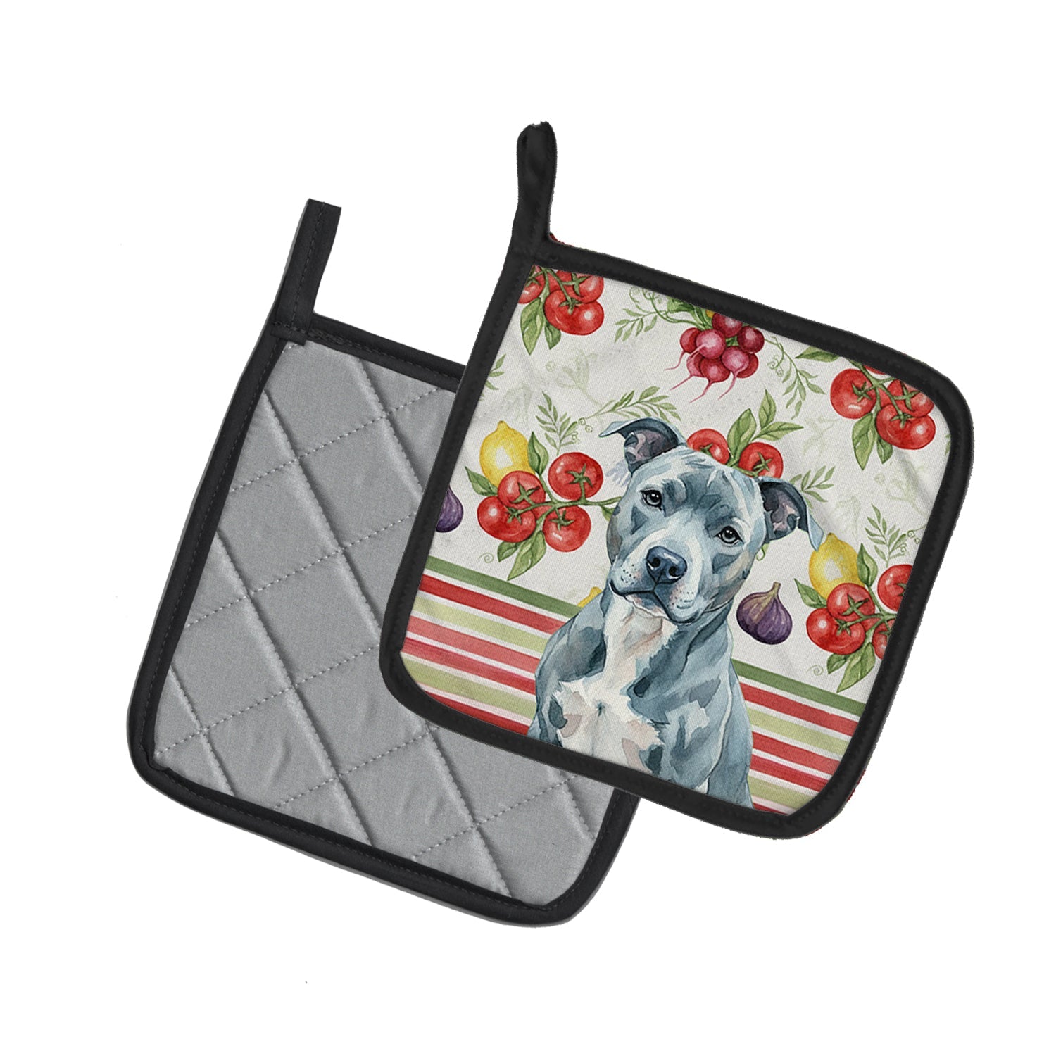 Blue American Staffordshire Terrier Vegetables Pot Holder Set of 2 Heat Resistant Quilted Hot Pads 7.5 x 7.5 Inch, Insulated Kitchen Trivets for Cooking & Baking