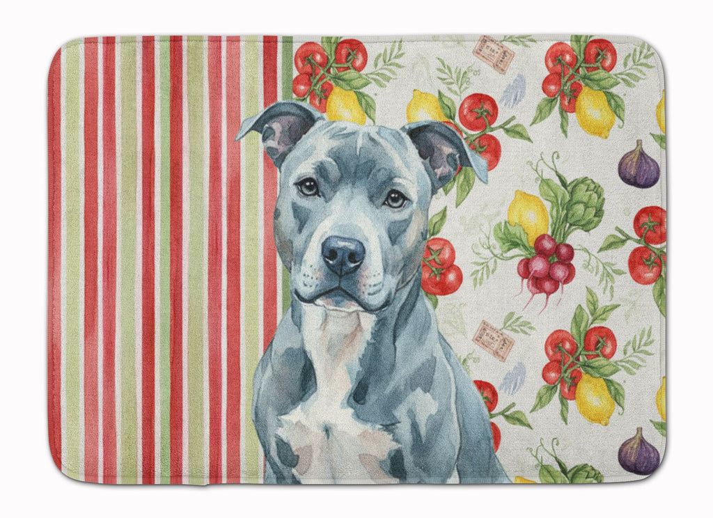 Blue American Staffordshire Terrier Vegetables Memory Foam Kitchen Mat Machine Washable Anti-Fatigue Cushion Comfort Bath or Kitchen Rug