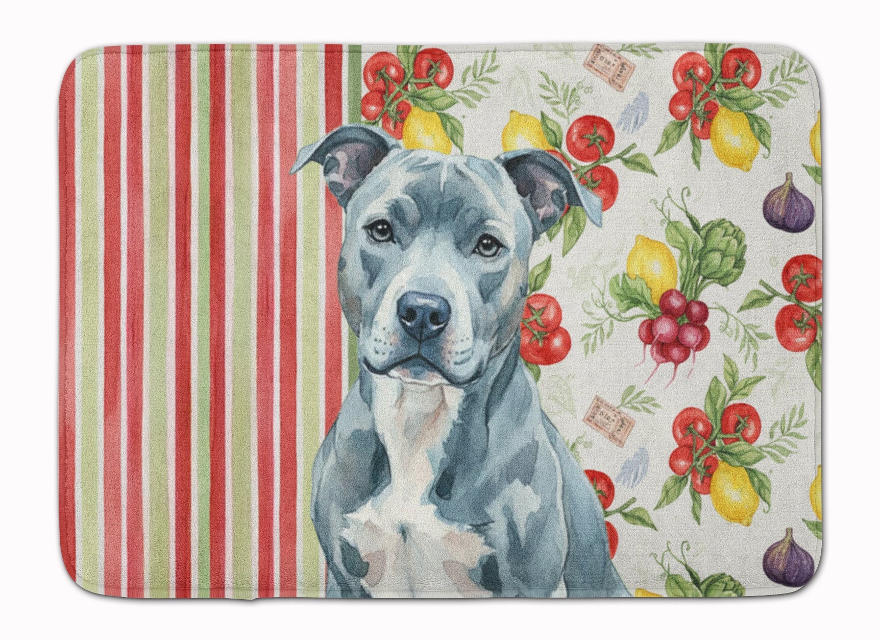 Blue American Staffordshire Terrier Vegetables Memory Foam Kitchen Mat Machine Washable Anti-Fatigue Cushion Comfort Bath or Kitchen Rug